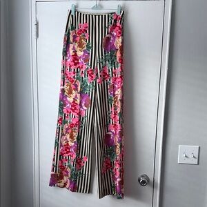 Tuckernuck Pink Floral and Black Striped Wide Leg Pants